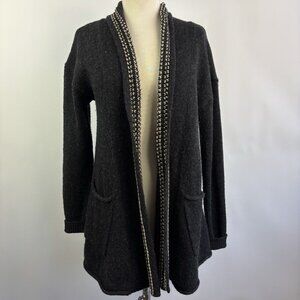 Ella Moss Sweater S Open Front Long Cardigan dark Gray Wool Silk Luxury Boho